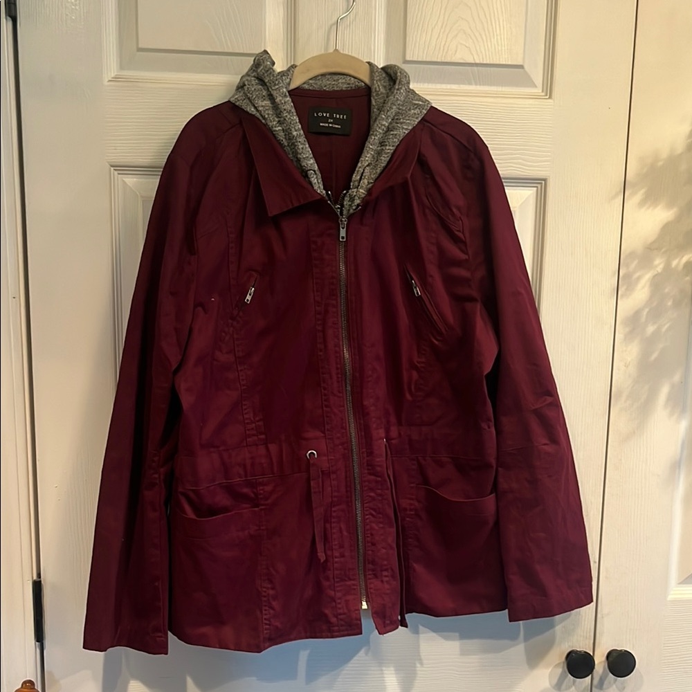 Love Tree Burgundy Jacket with Gray Hood